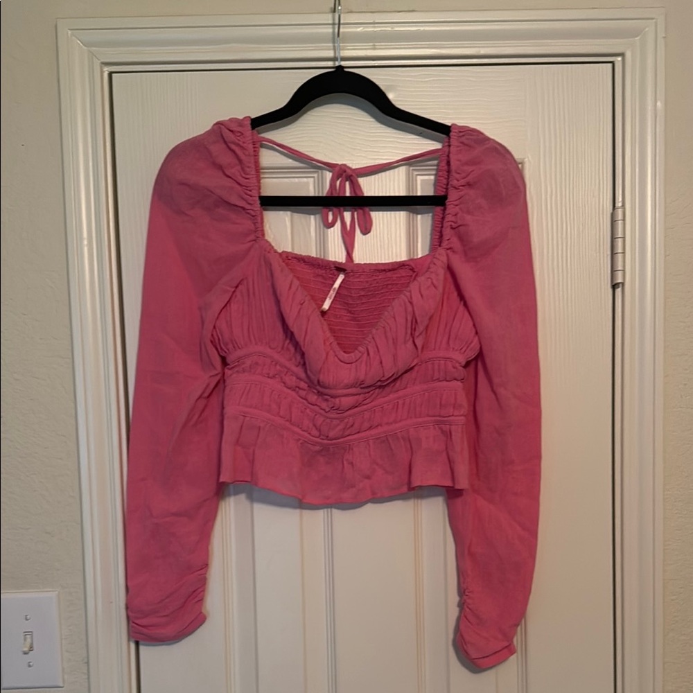 Free People Pink Long Sleeve Blouse